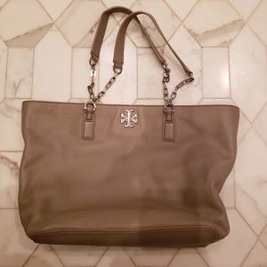Tory Burch grey tote, with chain strap details